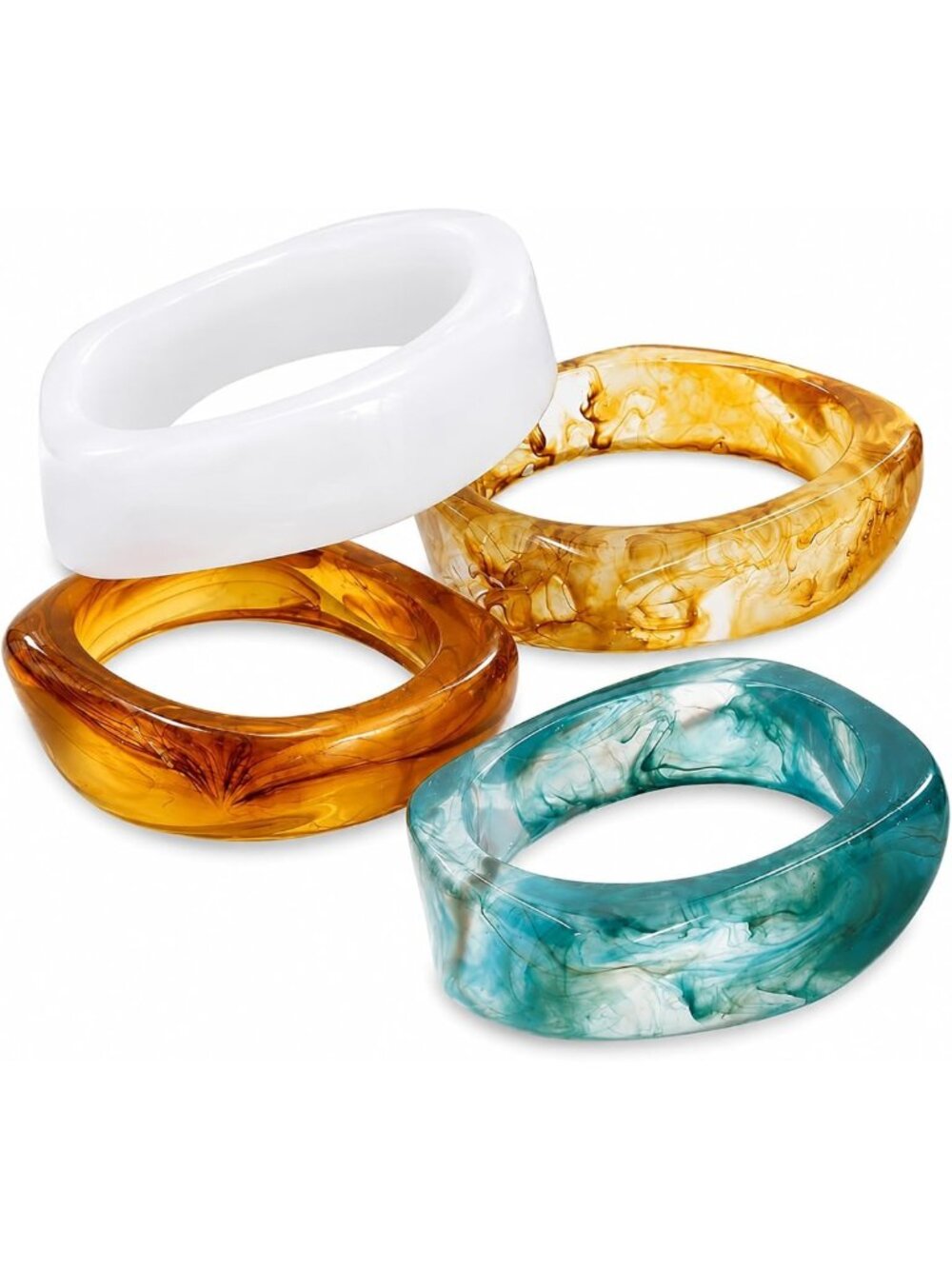 Chunky Acrylic Bangle Bracelets Set - 4-Piece Stackable Resin Jewelry for Women